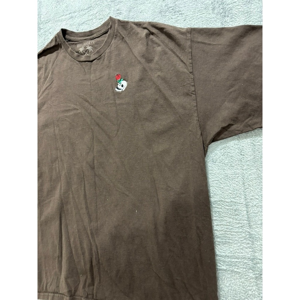 Riot Society T Shirt Men XXL Brown Skull Rose Graphic Cotton Short Sleeve - Picture 4 of 9